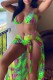 Fluorescent Color Sexy Print Backless Swimwears Three-piece Set