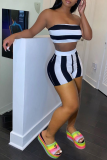 White Sexy Striped Patchwork Off the Shoulder Sleeveless Two Pieces
