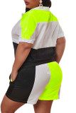 purple Fashion Casual adult Ma'am Turndown Collar Patchwork Zippered Two Piece Suits Zipper Plus Size