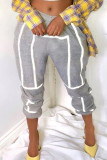 Grey Fashion Casual Solid With Belt High Waist Patchwork Trousers