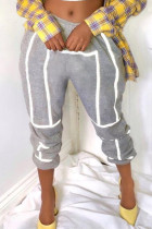 Grey Fashion Casual Solid With Belt High Waist Patchwork Trousers