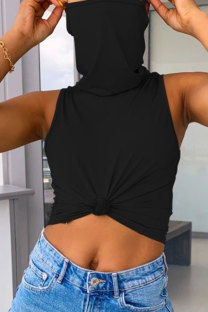 Black White Red Black Grey Pink Khaki Yellow Royal blue Fruit green rose red purple Sky Blue Turtleneck Sleeveless Patchwork Solid Slim fit Tops
