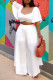 White Fashion Casual Solid Basic Square Collar Short Sleeve Two Pieces