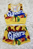 purple Sexy Print Straight Sleeveless Two Pieces