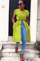 Light Green Fashion Sexy Cap Sleeve Short Sleeves O neck Straight Knee-Length Solid Patchwork fastener