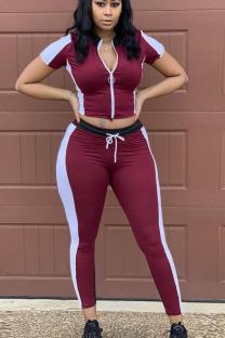 Wine Red Sexy Fashion Patchwork Print pencil