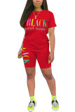 Black Fashion Casual adult Letter Patchwork Print Two Piece Suits pencil Short Sleeve Two Pieces