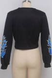 White O Neck Long Sleeve Letter Long Sleeve Tops