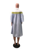 Black and white Fashion Casual Bubble sleeves Half Sleeves Mandarin Collar Asymmetrical Knee-Length fastener Patchwo