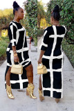 White Fashion adult Sexy Cap Sleeve Half Sleeves O neck Swagger Ankle-Length split Print Patchwo