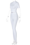 White Casual Solid Patchwork O Neck Long Sleeve Two Pieces
