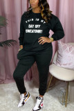 rose red Fashion Casual Letter Print Letter O Neck Long Sleeve Two Pieces