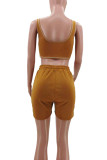 Red Casual Sportswear Solid Vests U Neck Sleeveless Two Pieces