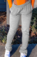 Grey Casual Solid Fold Straight Mid Waist Straight Bottoms