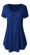 Royal blue Casual Regular O-Neck Short Button Solid Regular Tees & T-shirts