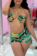 Green Fashion Sexy Print Backless Strap Design Halter Sleeveless Two Pieces