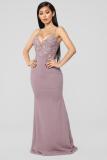 Black Sexy Fashion Spaghetti Strap Sleeveless Slip A-Line Floor-Length Patchwork Mesh lace persp