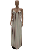 Navy Blue Casual Off The Shoulder Sleeveless Slip Swagger Floor-Length Print Patchwork