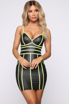 Black Sexy Spaghetti Strap Sleeveless V Neck Step Skirt skirt Colouring Patchwork Solid