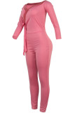 Light Gray Sexy Solid bandage Patchwork Long Sleeve V Neck Jumpsuits