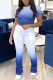 Blue Fashion Casual child Ma'am Print Draped Gradient Two Piece Suits Straight Short Sleeve Two Pieces