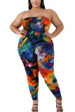 Multi-color Fashion Sexy adult O Neck Patchwork Print Two Piece Suits Stitching Plus Size