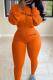 Orange Fashion Casual Pit Article Fabrics Letter Embroidered Boat Neck Two Pieces