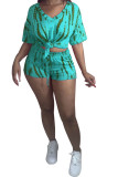 Red Fashion Casual adult Ma'am Print Two Piece Suits pencil Short Sleeve Two Pieces