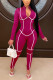 rose red Fashion Casual Patchwork Patchwork Zipper Collar Skinny Jumpsuits