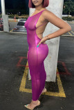 Rose Red Fashion Sexy Solid Backless O Neck Sling Dress