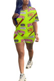 Red Fashion adult Street Letter Patchwork Print Two Piece Suits Straight Short Sleeve Two Pieces