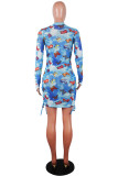 White Fashion adult Sexy Cap Sleeve Long Sleeves O neck Lantern skirt Mini Patchwork Mesh Print