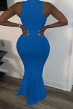Black Lightly cooked Sleeveless O neck Swagger Floor-Length Solid Dresses