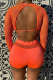 Black Sexy Casual Solid Hollowed Out See-through O Neck Long Sleeve Two Pieces