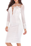 Black Fashion Long Sleeves O neck Slim Dress Knee-Length Patchwork Long Sleeve Dresses
