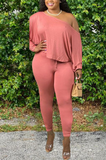 Pink Milk Silk Fashion Active adult Ma'am Solid Two Piece Suits pencil Long Sleeve Two Pieces