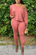 Pink Milk Silk Fashion Active adult Ma'am Solid Two Piece Suits pencil Long Sleeve Two Pieces
