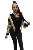 Blue cardigan Embroidery tassel Solid Button Others Long Sleeve 