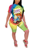 White Fashion Casual adult Ma'am Print Character Two Piece Suits Straight Short Sleeve Two Pieces