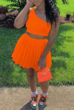 Red Fashion Sexy Solid Backless One Shoulder Sleeveless Two Pieces