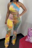 Orange Fashion Casual adult Ma'am Halter Print backless Two Piece Suits Stitching Plus Size