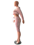 Pink Elastic Fly Mid Solid pencil Capris Two-piece suit