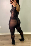 Apricot Fashion Sexy See-through Backless Spaghetti Strap Long Sleeve Two Pieces