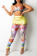 Yellow Sexy Print Patchwork Spaghetti Strap Sleeveless Two Pieces
