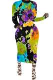 Black Milk. Fashion adult Ma'am Street Cap Sleeve Long Sleeves O neck Step Skirt Mid-Calf Print Dresses