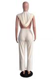 Cream White Casual Fashion Backless bandage Hollow Asymmetrical Solid Sleeveless V Neck Jumpsuits