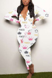 Blue Living Print V Neck Skinny Jumpsuits