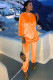 Orange Chlorine Casual Patchwork Two Piece Suits Solid Straight Long Sleeve 