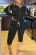 Black Gray Sportswear Solid Patchwork Hooded Collar Long Sleeve Two Pieces
