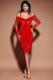 Red Fashion adult Sexy Spaghetti Strap Long Sleeves V Neck Step Skirt Knee-Length Patchwork So